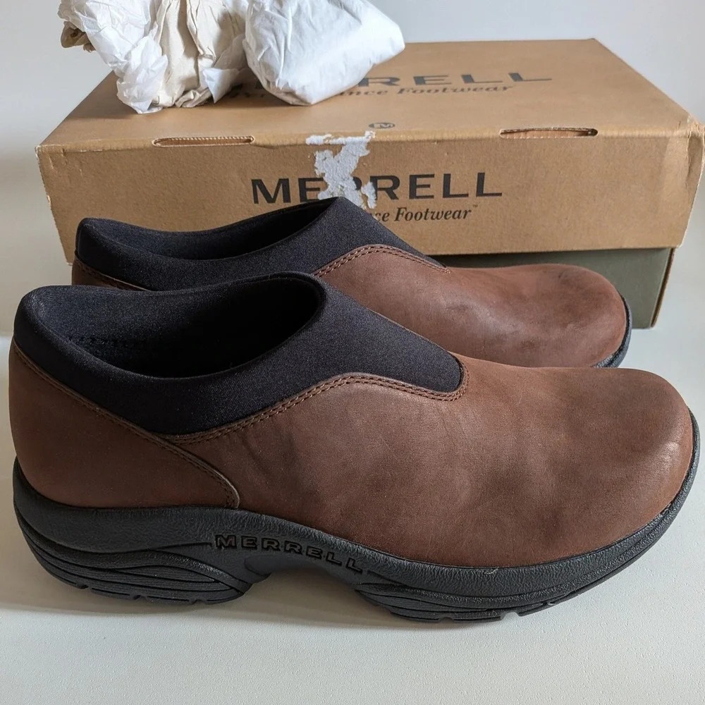 Merrell Primo Moc Brown Leather Slip On Shoes Men's 8 60485 Air Cushion Loafers